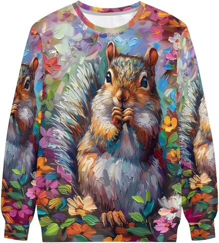 PinUp Angel Cute Animal Sweatshirts for Women Long Sleeve Funny Artistic Oil Painting Patterned Pullover Tops Blouse in Kuwait