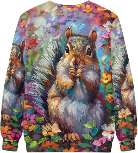 PinUp Angel Cute Animal Sweatshirts for Women Long Sleeve Funny Artistic Oil Painting Patterned Pullover Tops Blouse in Kuwait