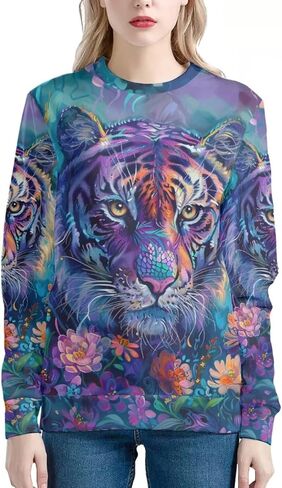 PinUp Angel Cute Animal Sweatshirts for Women Long Sleeve Funny Artistic Oil Painting Patterned Pullover Tops Blouse in Kuwait