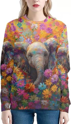 PinUp Angel Cute Animal Sweatshirts for Women Long Sleeve Funny Artistic Oil Painting Patterned Pullover Tops Blouse in Kuwait