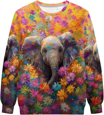PinUp Angel Cute Animal Sweatshirts for Women Long Sleeve Funny Artistic Oil Painting Patterned Pullover Tops Blouse in Kuwait