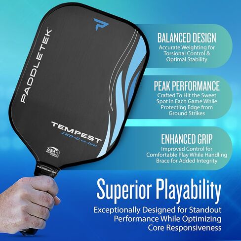 PADDLETEK TEMPEST TKO -C 14.3MM - مجاذيف محترفة للمخلل مع CORMERAY BAYSHOMER - PT -700 ألياف الكربون أحادي الاتجاه - الترجيح الالتواء وقيادة عالية الأداء - USAPA معتمدة in Saudi Arabia