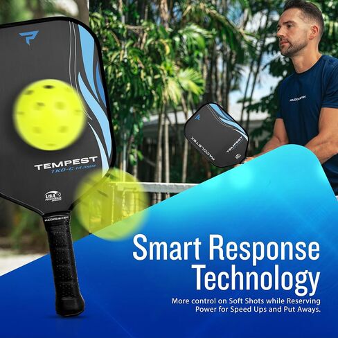 PADDLETEK TEMPEST TKO -C 14.3MM - مجاذيف محترفة للمخلل مع CORMERAY BAYSHOMER - PT -700 ألياف الكربون أحادي الاتجاه - الترجيح الالتواء وقيادة عالية الأداء - USAPA معتمدة in Saudi Arabia