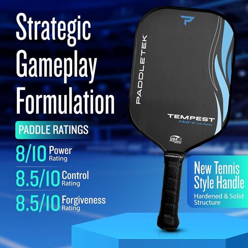 PADDLETEK TEMPEST TKO -C 14.3MM - مجاذيف محترفة للمخلل مع CORMERAY BAYSHOMER - PT -700 ألياف الكربون أحادي الاتجاه - الترجيح الالتواء وقيادة عالية الأداء - USAPA معتمدة in Saudi Arabia