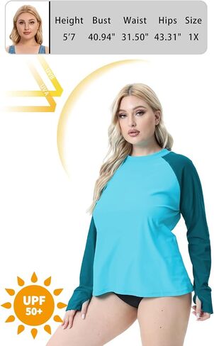 Halcurt Women Plus Size Swim Shirt Long Sleeve Rash Guard UPF 50+ Top in Saudi Arabia