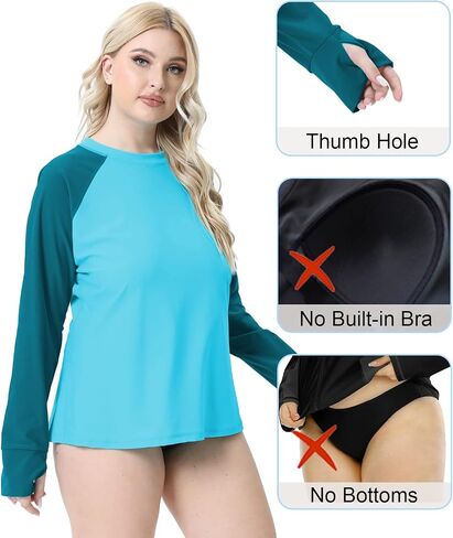 Halcurt Women Plus Size Swim Shirt Long Sleeve Rash Guard UPF 50+ Top in Saudi Arabia