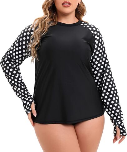 Halcurt Women Plus Size Swim Shirt Long Sleeve Rash Guard UPF 50+ Top in Saudi Arabia