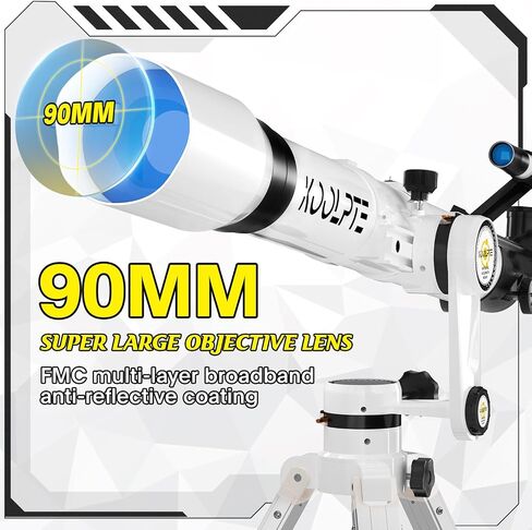 Telescope with Digital Eyepiece - Astronomy Refracting Telescope 90mm Aperture 900mm Vertisteel Altazimuth Mount, Compact and Powerful for Beginners,Professionals and Kids, Perfect for Observing White in Saudi Arabia