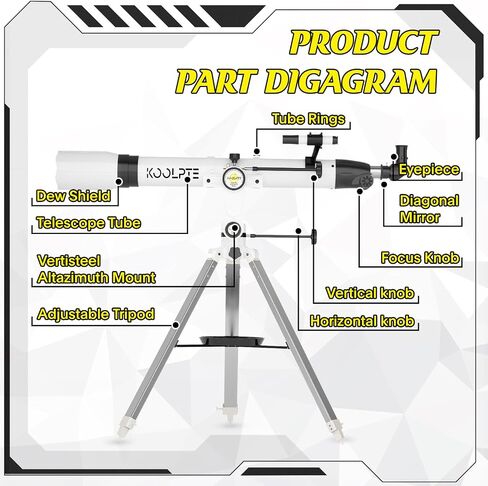 Telescope with Digital Eyepiece - Astronomy Refracting Telescope 90mm Aperture 900mm Vertisteel Altazimuth Mount, Compact and Powerful for Beginners,Professionals and Kids, Perfect for Observing White in Saudi Arabia