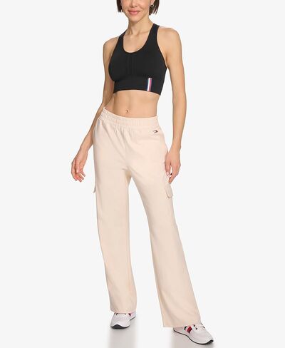 Tommy Hilfiger Women's Slant Pockets Elastic Waistband Cozy Peached Bootcut Cargo Pant in Saudi Arabia
