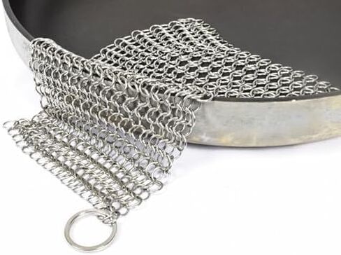 316 Stainless Steel Cast Iron Scrubber - 8 x 8 Inches Cleaner Chainmail Dish Scouring Pad for Dishwasher Cleaning - Chainmail Scrubber for cast Iron Pans - Dutch Ovens Grills in Saudi Arabia