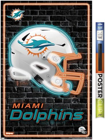 Trends International NFL Miami Dolphins - Neon Helment 23 Wall Poster ، 34L X 22.4W ، Poster & Clip Bundle in Saudi Arabia