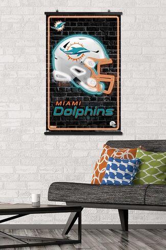 Trends International NFL Miami Dolphins - Neon Helment 23 Wall Poster ، 34L X 22.4W ، Poster & Clip Bundle in Saudi Arabia