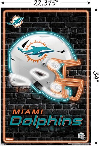 Trends International NFL Miami Dolphins - Neon Helment 23 Wall Poster ، 34L X 22.4W ، Poster & Clip Bundle in Saudi Arabia
