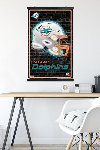 Trends International NFL Miami Dolphins - Neon Helment 23 Wall Poster ، 34L X 22.4W ، Poster & Clip Bundle in Saudi Arabia