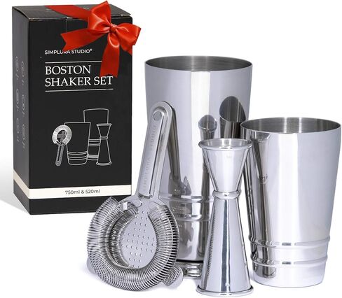 Premium 4-Piece Boston Cocktail Shaker Set w/Hawthorne Strainer & Japanese Jigger, Stainless Steel 304- Weighted Cocktail Shaker - Boston Shaker Set - Bartender Shaker - Cocktail Shaker with Strainer in Saudi Arabia