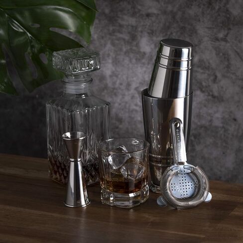 Premium 4-Piece Boston Cocktail Shaker Set w/Hawthorne Strainer & Japanese Jigger, Stainless Steel 304- Weighted Cocktail Shaker - Boston Shaker Set - Bartender Shaker - Cocktail Shaker with Strainer in Saudi Arabia