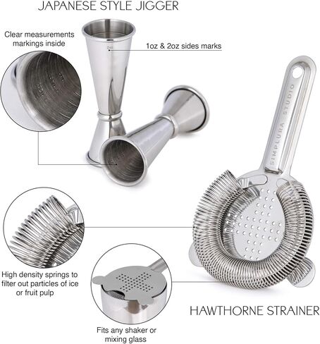 Premium 4-Piece Boston Cocktail Shaker Set w/Hawthorne Strainer & Japanese Jigger, Stainless Steel 304- Weighted Cocktail Shaker - Boston Shaker Set - Bartender Shaker - Cocktail Shaker with Strainer in Saudi Arabia