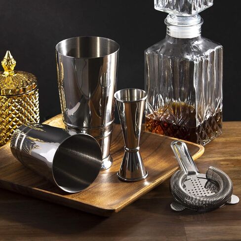 Premium 4-Piece Boston Cocktail Shaker Set w/Hawthorne Strainer & Japanese Jigger, Stainless Steel 304- Weighted Cocktail Shaker - Boston Shaker Set - Bartender Shaker - Cocktail Shaker with Strainer in Saudi Arabia