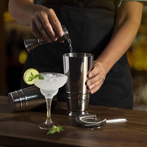 Premium 4-Piece Boston Cocktail Shaker Set w/Hawthorne Strainer & Japanese Jigger, Stainless Steel 304- Weighted Cocktail Shaker - Boston Shaker Set - Bartender Shaker - Cocktail Shaker with Strainer in Saudi Arabia