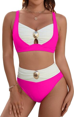 Blooming Jelly Womens Swimsuits High Waisted Bikini Sets Color Block Bikini Tummy Control Bathing Suit in Saudi Arabia