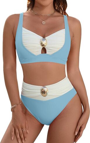 Blooming Jelly Womens Swimsuits High Waisted Bikini Sets Color Block Bikini Tummy Control Bathing Suit in Saudi Arabia