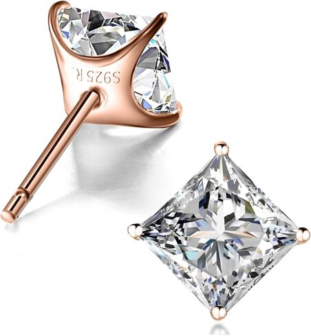 أقراط "STUNNING FLAME" مطلية بالذهب عيار 18 قيراط من الفضة الإسترليني على شكل أميرة مكعبة الزركونيوم للرجال والنساء in Kuwait