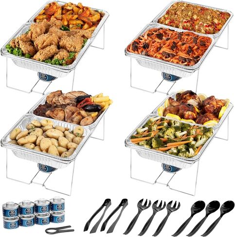 4 Full Size (For Price of 3) Disposable Buffet set with Spoons and Forks, Non-Stick Aluminum, Premium Chafing Dish Set for Events, Parties, Catering in Saudi Arabia