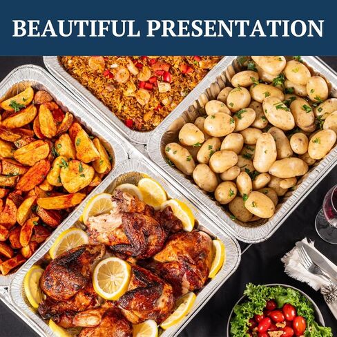 4 Full Size (For Price of 3) Disposable Buffet set with Spoons and Forks, Non-Stick Aluminum, Premium Chafing Dish Set for Events, Parties, Catering in Saudi Arabia