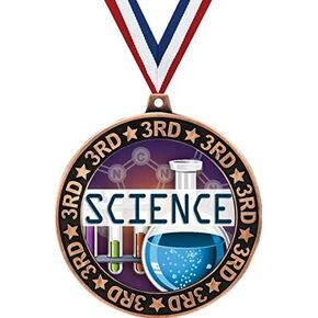 Science 3rd Place Perimeter Medal Bronze, 2.75" Science Fair Academic Prizes, Kids Education Trophy Medal Awards Prime