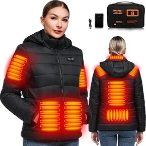 Heated Jackets for Women, Womens Heated Jacket with Battery Pack Included, Heated Coat Hoodie Clothing for Women with Detachable Hood, Rechargeable Electric Heating Jacket for Hunting, Winter, Ski