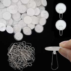 100 Pack Adhesive Ceiling Hooks for Hanging, No Drill Ceiling Hooks Small Sticky Wall Hooks Hanger, Transparent Removable Ceiling Hooks with Metal Hooks for Festival Birthday Christmas Decorations