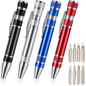 Mudder Pen Screwdriver Gifts Multitool Handy Tool 8 in 1 Magnetic Pocket Screwdriver Precision Function for Mini Gadgets(4 Pieces)