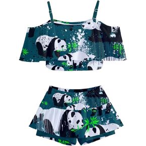 PattyCandy Kid Girls Swimsuits Gradient Happy Birthday Panda & Circus Theme 2-Piece Tankini Size 2-16