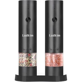 Electric Salt and Pepper Mill Sets with Storage Base, Adjustable Coarseness Automatic Salt Pepper Grinders Rechargable Seasoning Spices Grinders for Kitchen Restaurant