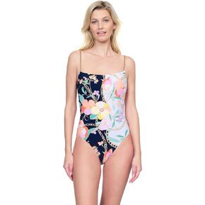 Gottex Memories of Capri Womens Multi Round Neck One Piece Swimsuit with Gold Chain Straps and Soft Cups Swim Essential