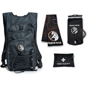 Hydration Backpack with 3L Water Bladder, First Aid Kit & Cooling Towel- Water Backpack Ample Storage, Reflective Straps & Drinking Tube Clasp for Running, Hiking, Camping, Music Festivals