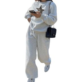 GORGLITTER Women's Matching Sweat Sets Star Long Sleeve Pullover Tops and Jogger Pants Tracksuit