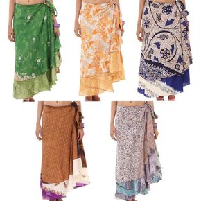 Two Layer Magic Wrap Around Skirt Women Cute Girls Reversible Dress Silk Sari Maxi Long Casual Beachwear Skirt