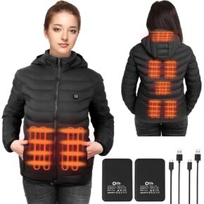 Women’s Heated Jacket with 2pack 10000mAh Battery Pack,Water Resistant and Detachable Hood(XXL)