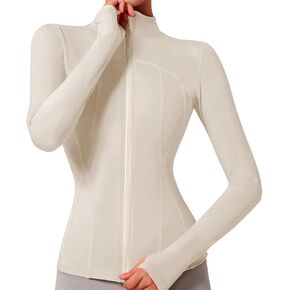 VUTRU Women's Workout Yoga Jacket Lightweight Slim Fit Athletic Jacket Full Zip Running Track Jacket (Beige,L)