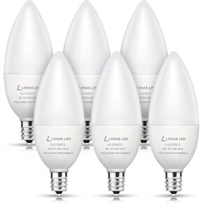 LOHAS E12 LED Candelabra Light Bulbs 60 Watt Equivalent, B10 Chandelier Candle Bulbs 5000K Daylight White, 6W Type B Ceiling Fan Bulbs 470LM, Non-Dimmable, 6 Packs