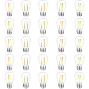 Jslinter 25Pack 2W S14 LED String Light Bulbs Replacement, 120LM, 2700K Warm White, Shatterproof, E26 Screw Base, Vintage Edison Bulbs for Patio Garden