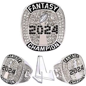 Fantasy Football Championship Ring 2024 | Heavy FFL Champion Ring | Gold Silver Tone Plated Award Trophy for Fantasy Football League Winner
