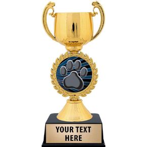 Crown Awards Personalized Mascot Trophy, 7.25" Gold Cup Paw Print Mascot Trophies with Free Custom Engraving Prime