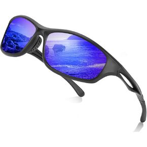Sports Polarized Sunglasses for Men and Women, UV400 Protection Wrap-around Sports Sunglasses Deep Blue Lens