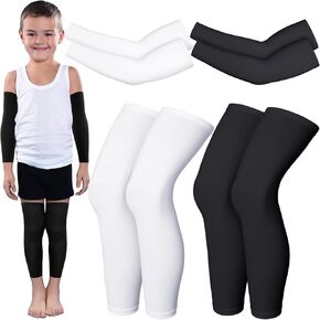 4 Pairs Kids Arm Sleeves for Basketball Kids Long Compression Leg Sleeves and Arm Sleeves Youth Basketball Leg Sleeves