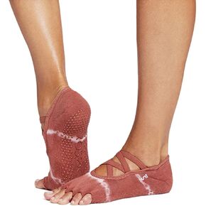 toesox Women's Grip Crew Socks - Non Slip Crew Half Toe for Yoga & Ballet