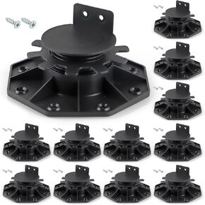 12 Pcs Joist Support Pedestals, Adjustable Plastic Pedestal Pavers Raising from 1-3/16" to 2-3/8", Deck Blocks Foundation with Screws for Flooring, Timber Base