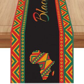 Jiudungs Linen Black History Month Table Runner 72 Inches Long Black History Month Decoration for Table African American Country Festival Decor and Supplies